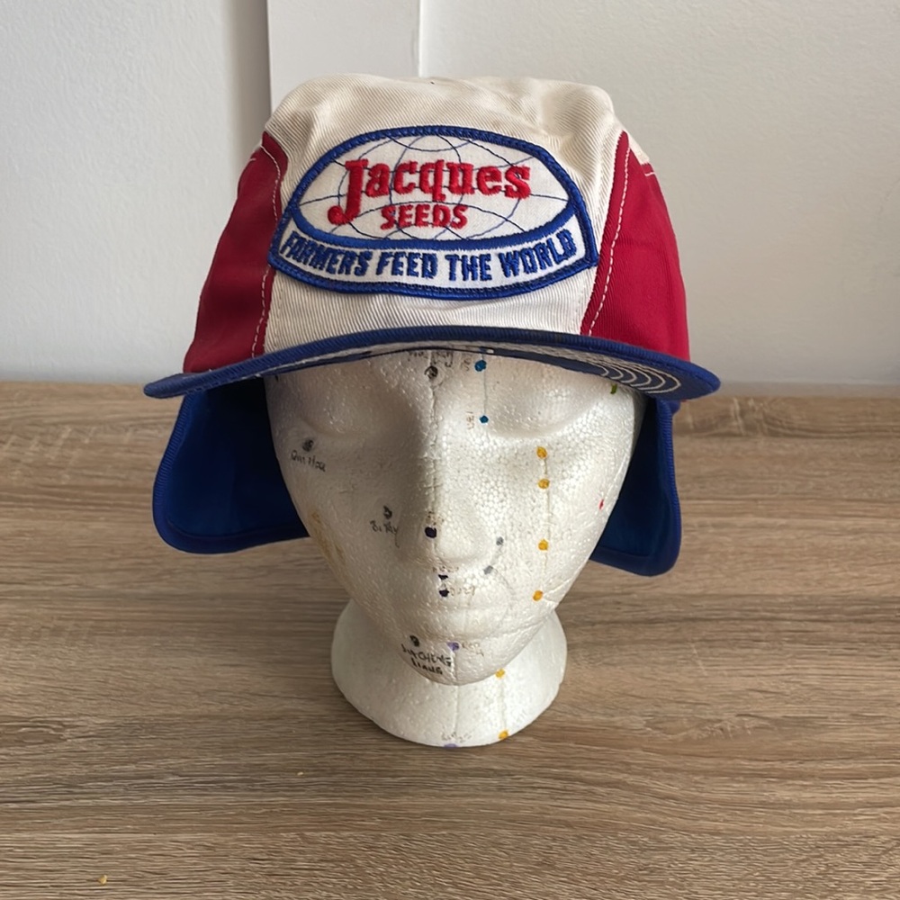 Vintage farmers hat with patch Farmers Feed the World ear flaps 7 1/4  7.25